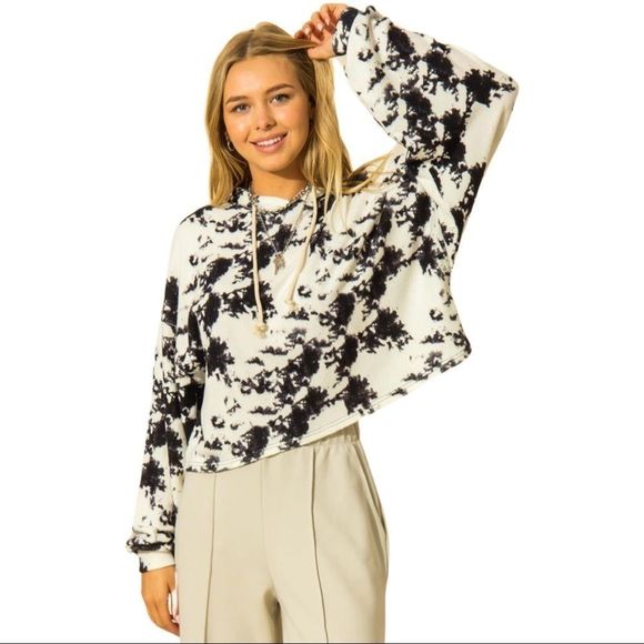 TIE DYE PRINT OVERSIZED BALLOON SLEEVE HOODIE - Picture 2 of 6